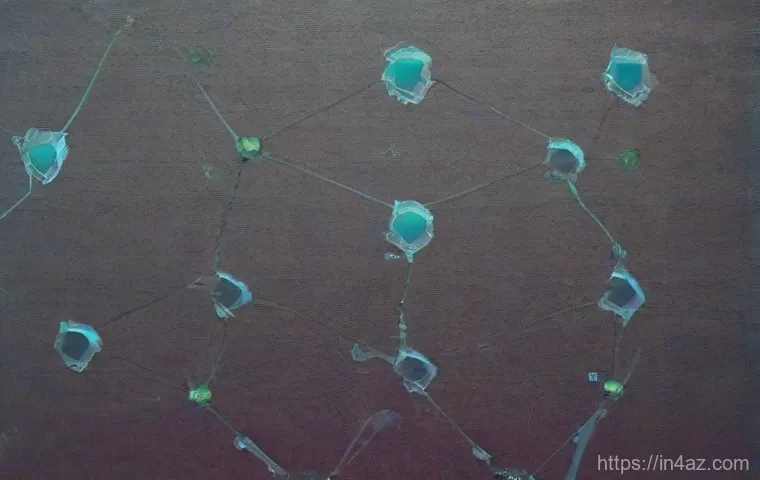 Distributed Hash Table의 Chord 프로토콜 구현 상세 - A futuristic, abstract digital art illustration of the Chord protocol's ring network. Imagine a glow...