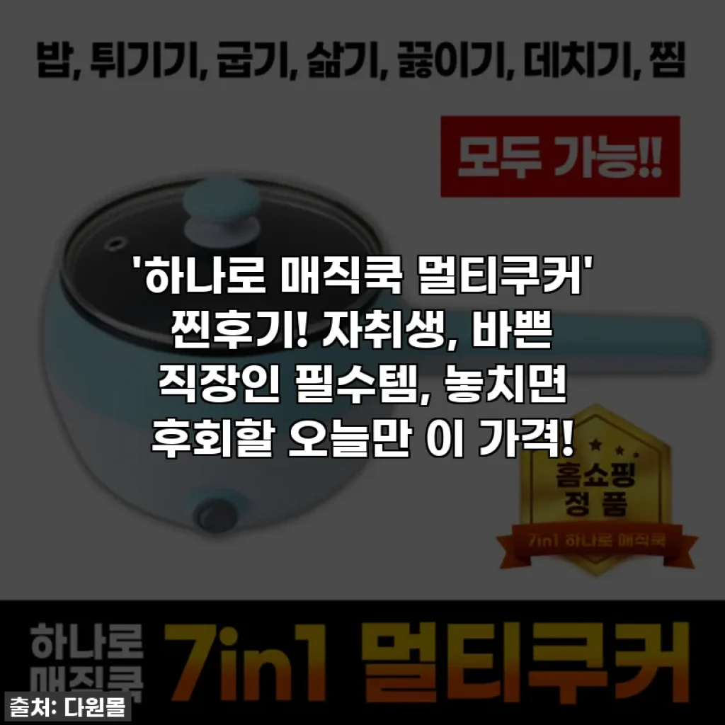 '하나로 매직쿡 멀티쿠커' 찐후기! 자취생, 바쁜 직장인 필수템, 놓치면 후회할 오늘만 이 가격!