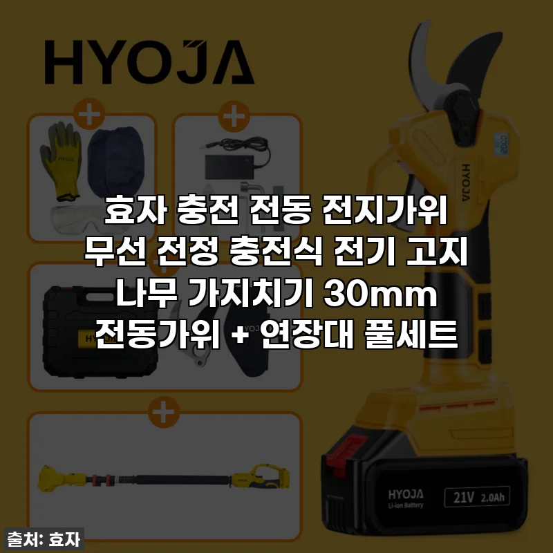 효자 충전 전동 전지가위 무선 전정 충전식 전기 고지 나무 가지치기 30mm 전동가위 + 연장대 풀세트