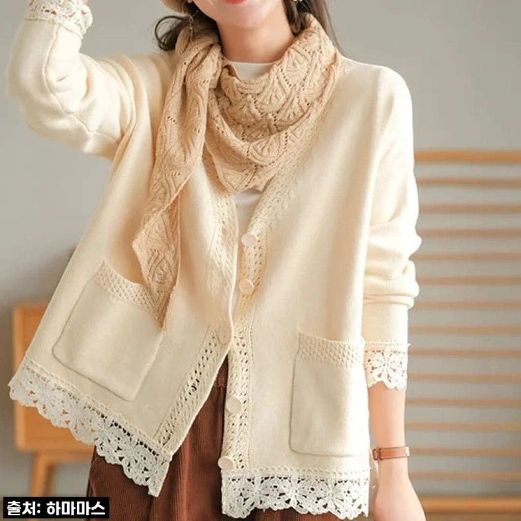 이슈템 떴다! 하마마스 레이스 면니트가디건, 왜 이제 알았을까? 직접 입어본 찐후기!