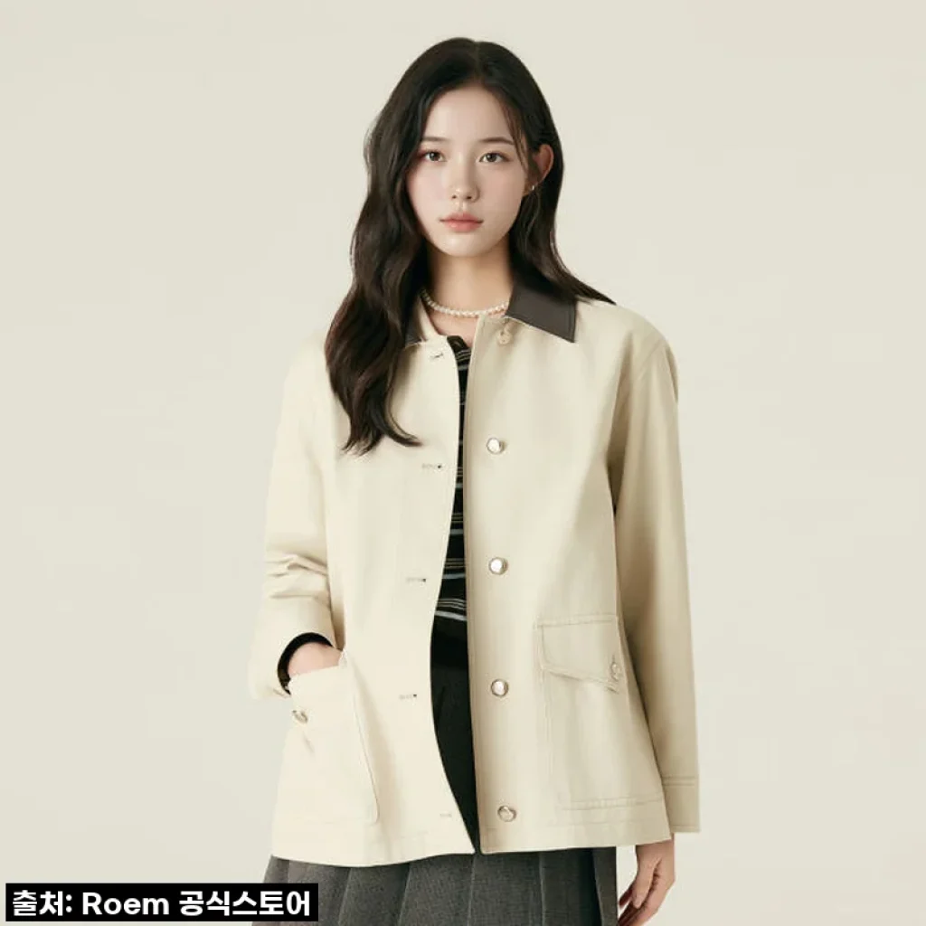 로엠 미디 카라 배색 워크 자켓 RMJPF4TR12