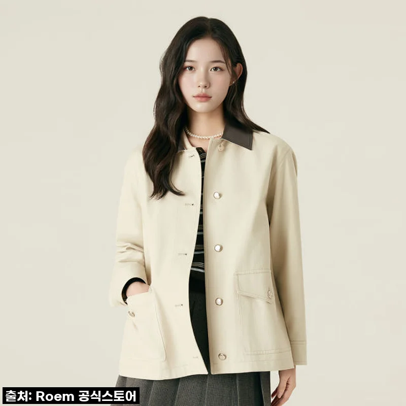 로엠 미디 카라 배색 워크 자켓 RMJPF4TR12