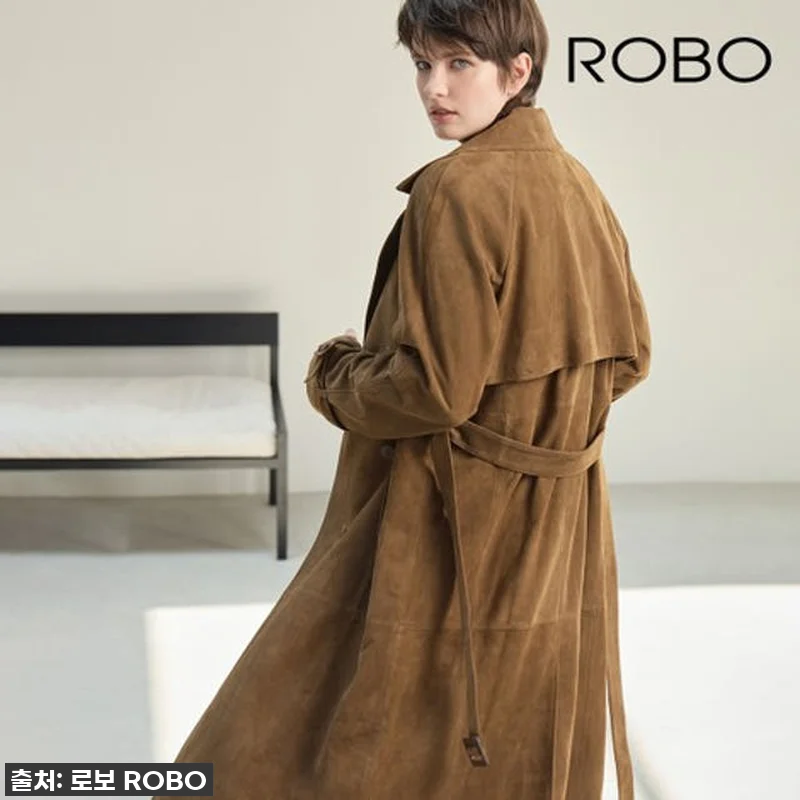 로보 스웨이드 더블버튼 롱 트렌치 코 관련 이미지 1