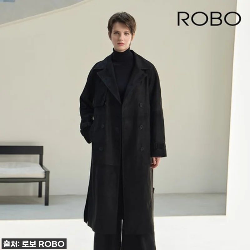 로보 스웨이드 더블버튼 롱 트렌치 코 관련 이미지 2