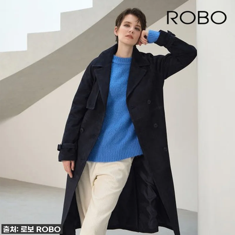 로보 스웨이드 더블버튼 롱 트렌치 코 관련 이미지 4