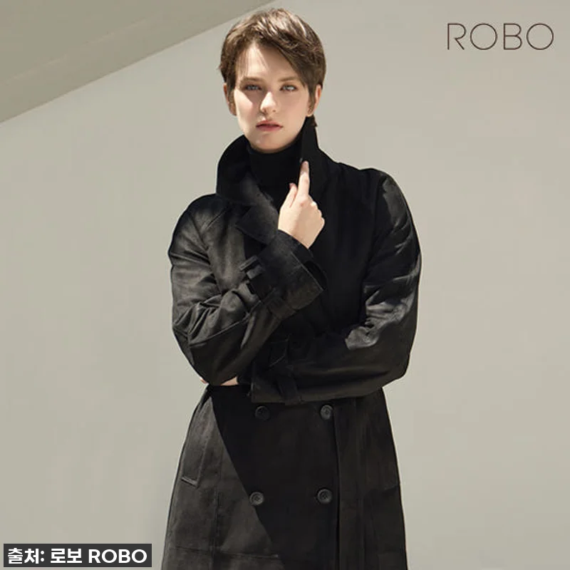 로보 스웨이드 더블버튼 롱 트렌치 코 관련 이미지 5