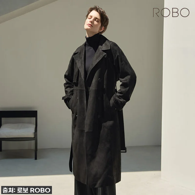 로보 스웨이드 더블버튼 롱 트렌치 코 관련 이미지 6