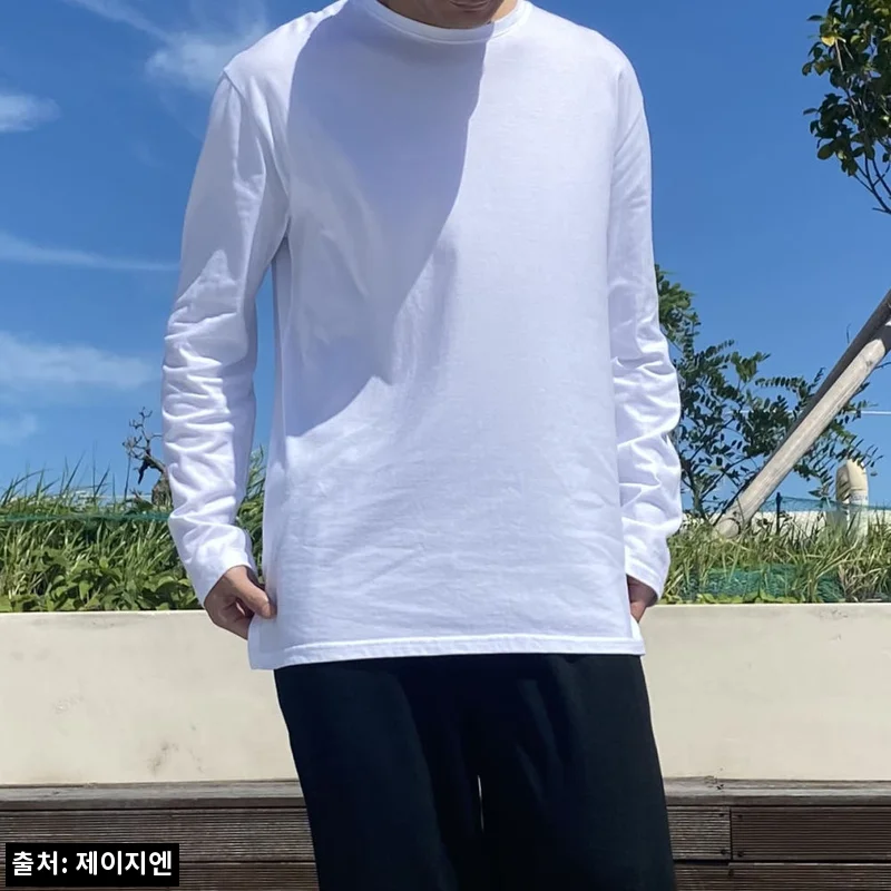 남자무지긴팔티 남자레이어드 남성흰색티셔츠, 옆트임 세미오버핏으로 코디 활용도 높이는 이슈템