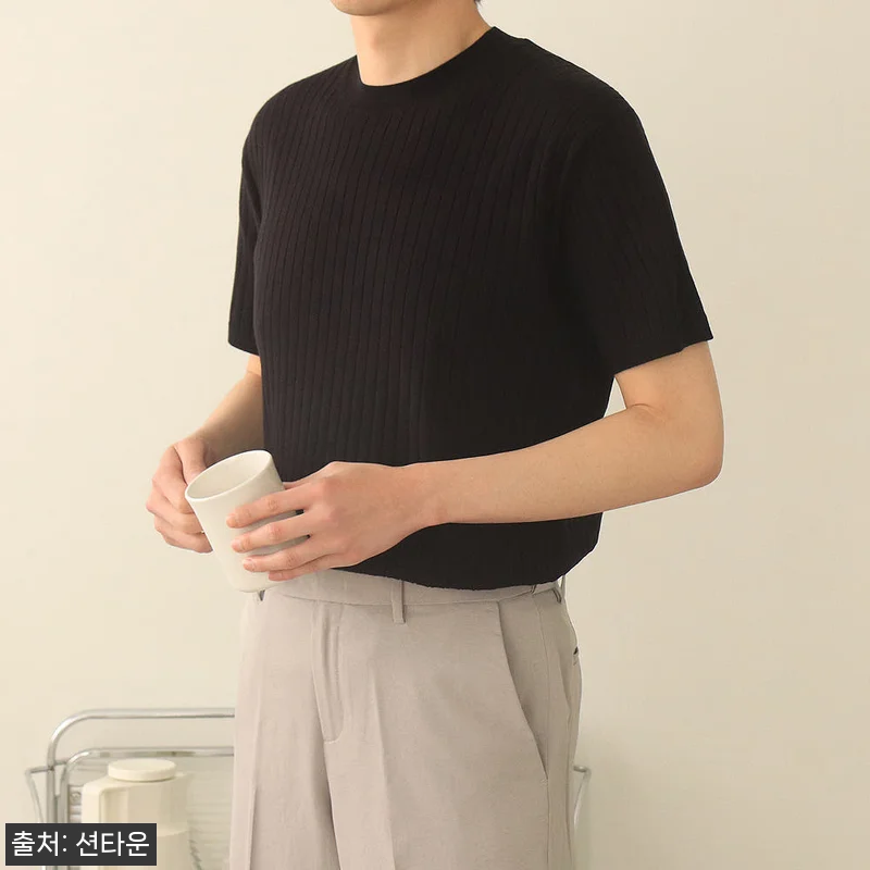 남자반팔니트 골지 라운드 머슬핏 반팔 관련 이미지 1
