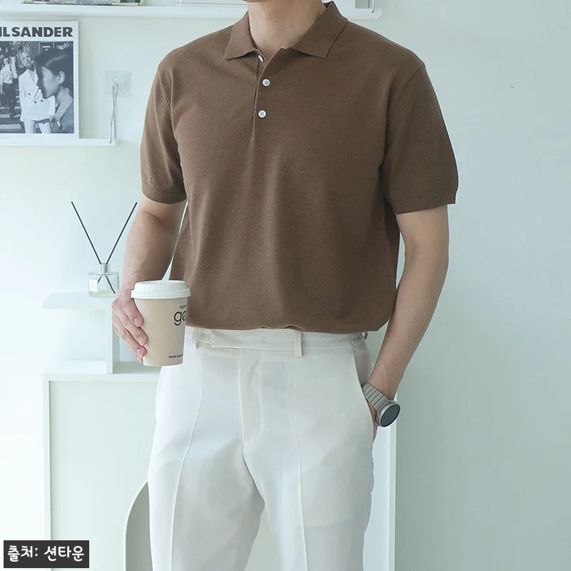 남자반팔니트 여름 헨리넥 카라 니트 관련 이미지 1