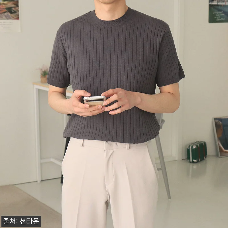 남자반팔니트 골지 라운드 머슬핏 반팔 관련 이미지 2