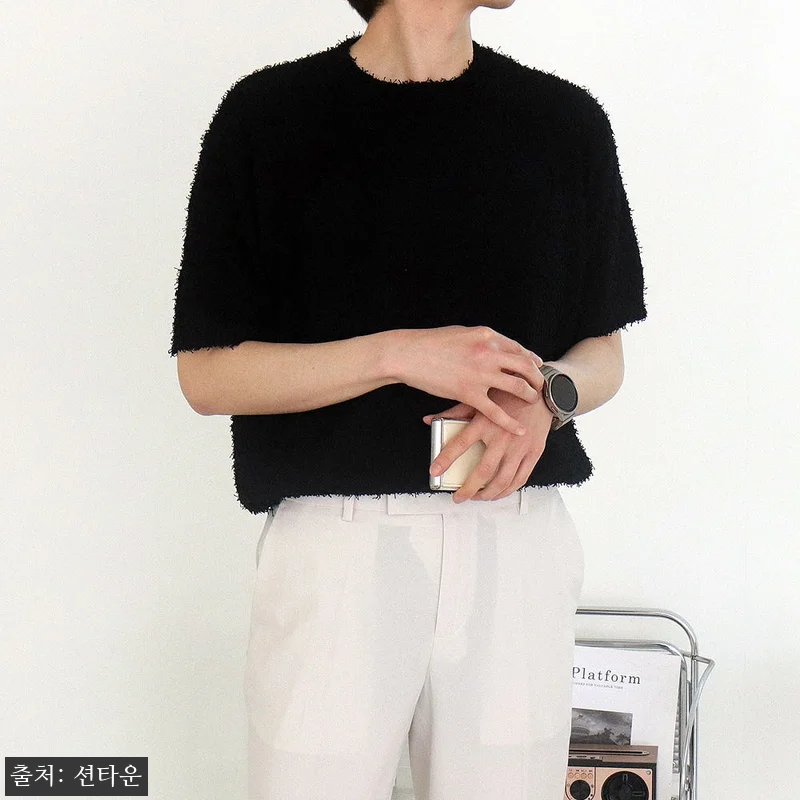 남자반팔니트 오버핏 트위드 라운드 남자반팔티, 여름 데일리룩 이슈템 구매 전 체크포인트 8 남자반팔니트 오버핏 트위드 라운드 남 관련 이미지 2