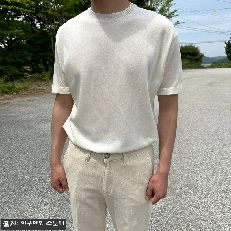 남자 반팔 니트 부드러운 머슬핏 여름 관련 이미지 2