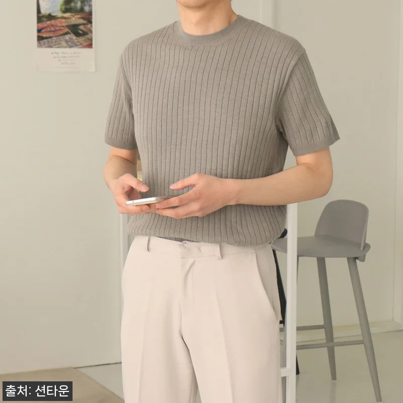 남자반팔니트 골지 라운드 머슬핏 반팔 관련 이미지 3