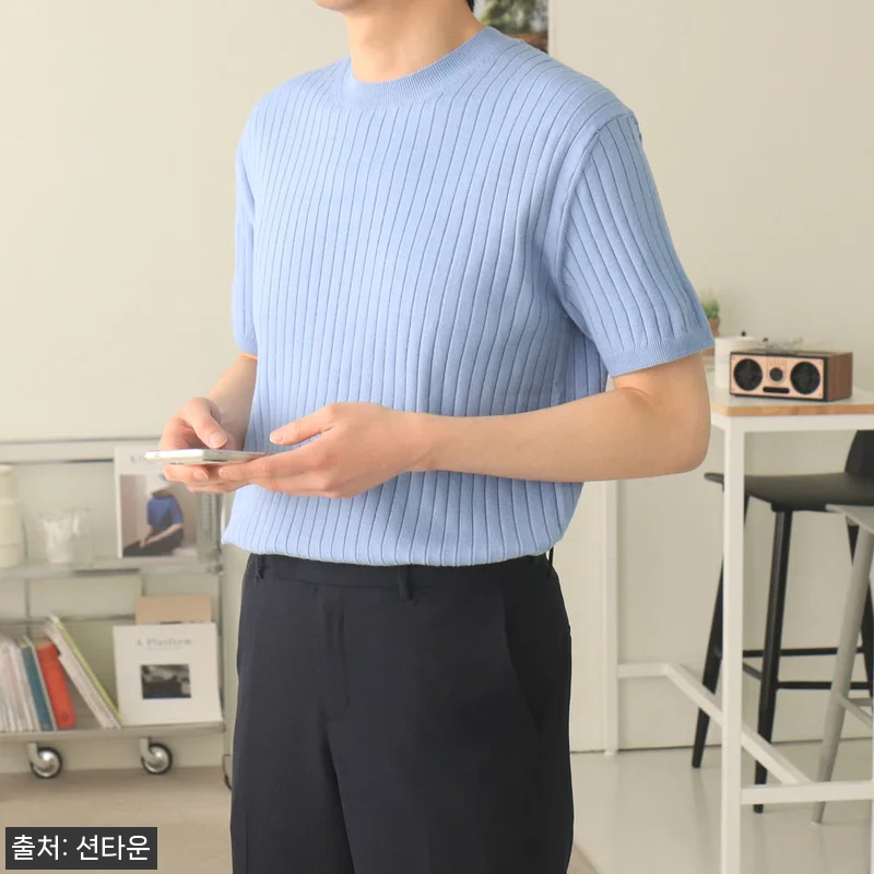 남자반팔니트 골지 라운드 머슬핏 반팔 관련 이미지 4