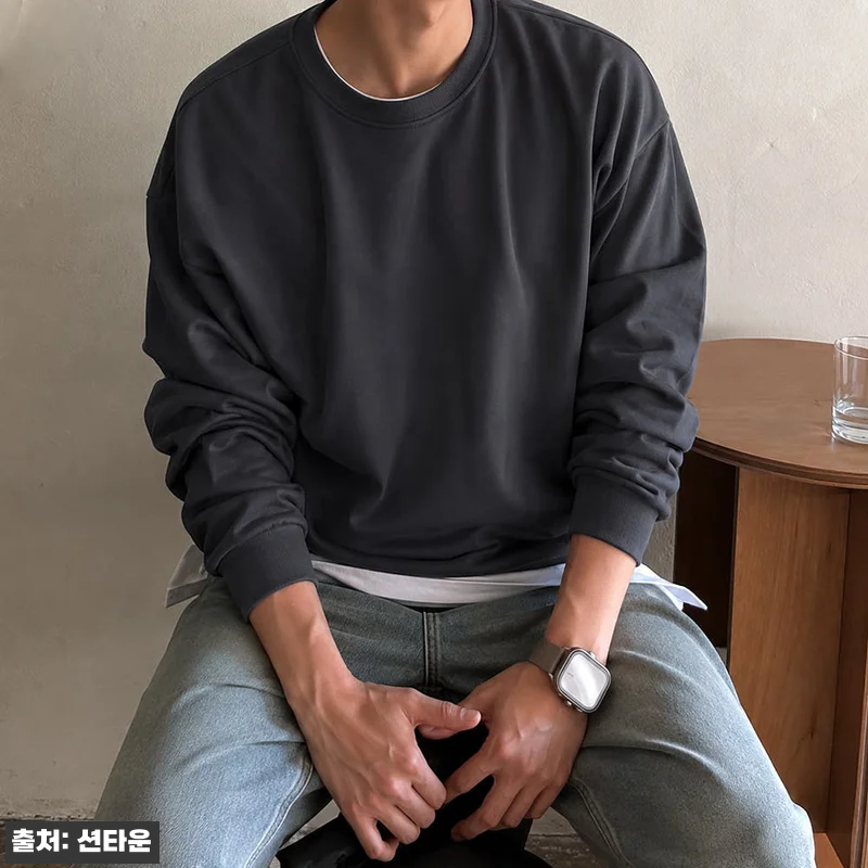 남자 맨투맨 스판 회색 무지 스웻셔츠 관련 이미지 4