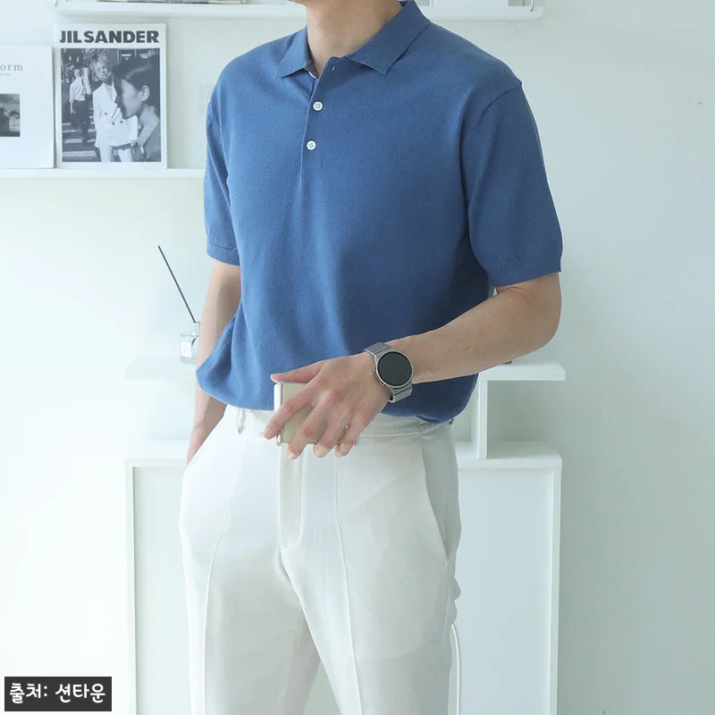 남자반팔니트 여름 헨리넥 카라 니트 관련 이미지 4