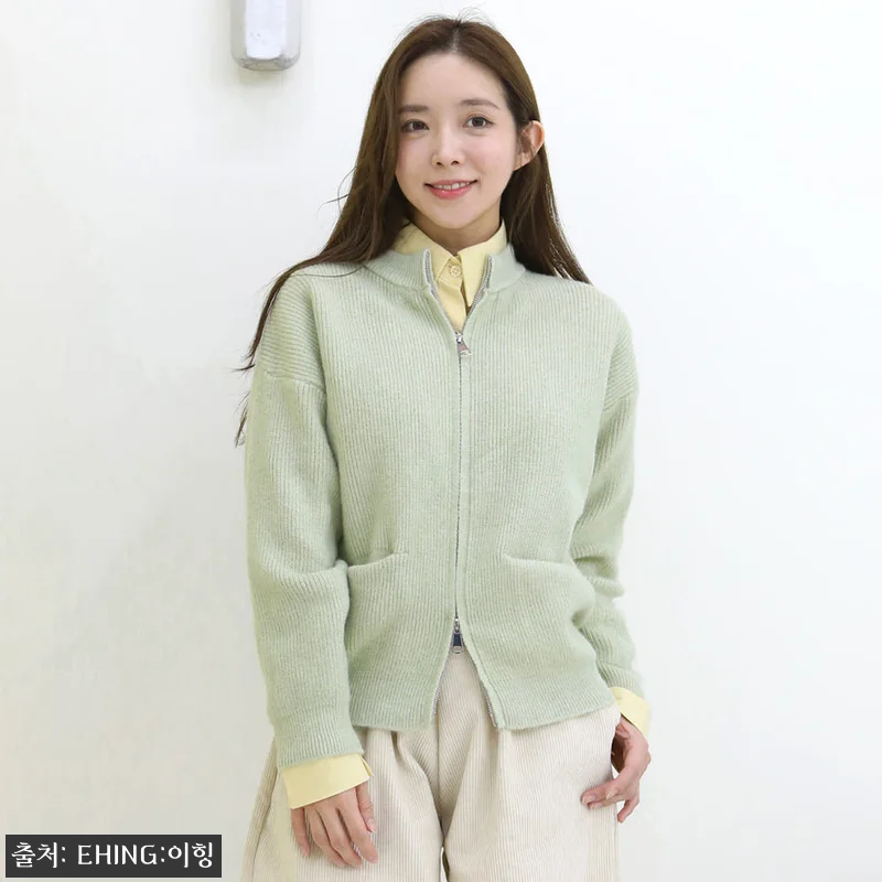 미니멀 라운드 양지퍼 포켓 집업 니트 관련 이미지 5