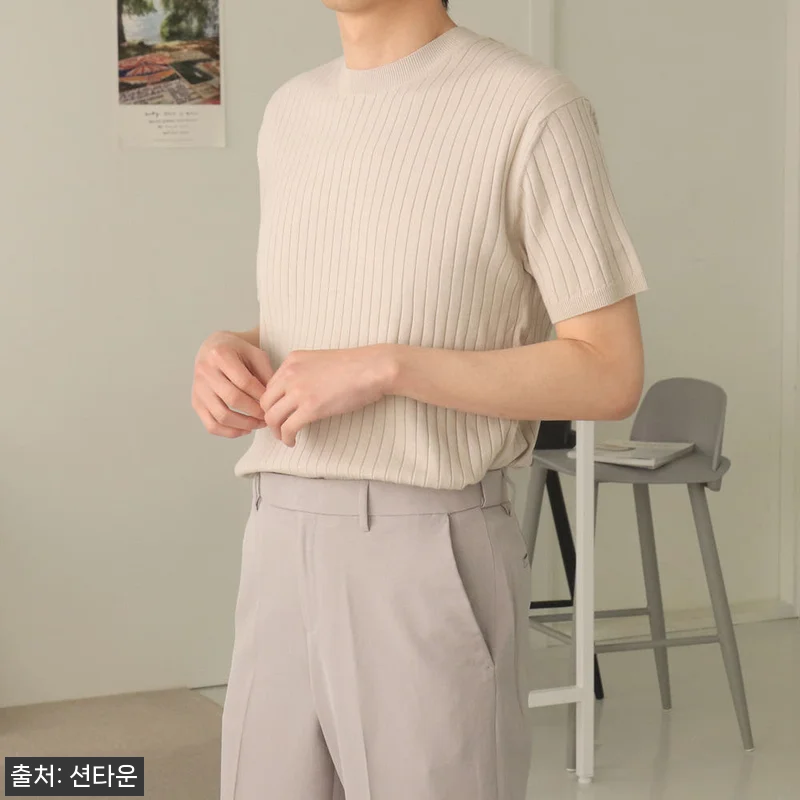남자반팔니트 골지 라운드 머슬핏 반팔 관련 이미지 5