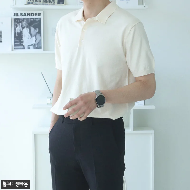 남자반팔니트 여름 헨리넥 카라 니트 관련 이미지 5