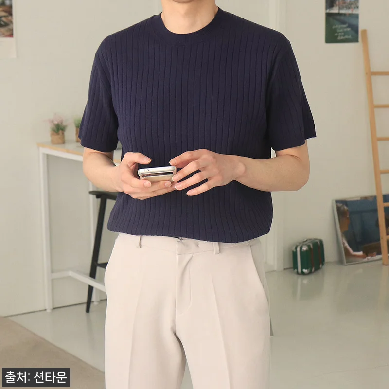 남자반팔니트 골지 라운드 머슬핏 반팔 관련 이미지 6