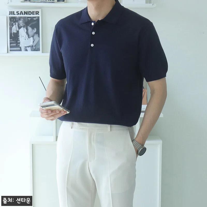 남자반팔니트 여름 헨리넥 카라 니트 관련 이미지 6