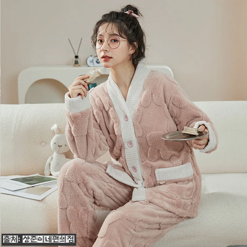 여성 겨울잠옷세트 극세사 수면바지 빅 관련 이미지 7