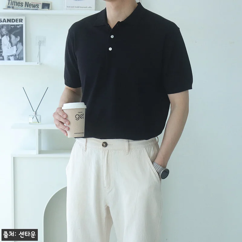 남자반팔니트 여름 헨리넥 카라 니트 관련 이미지 7