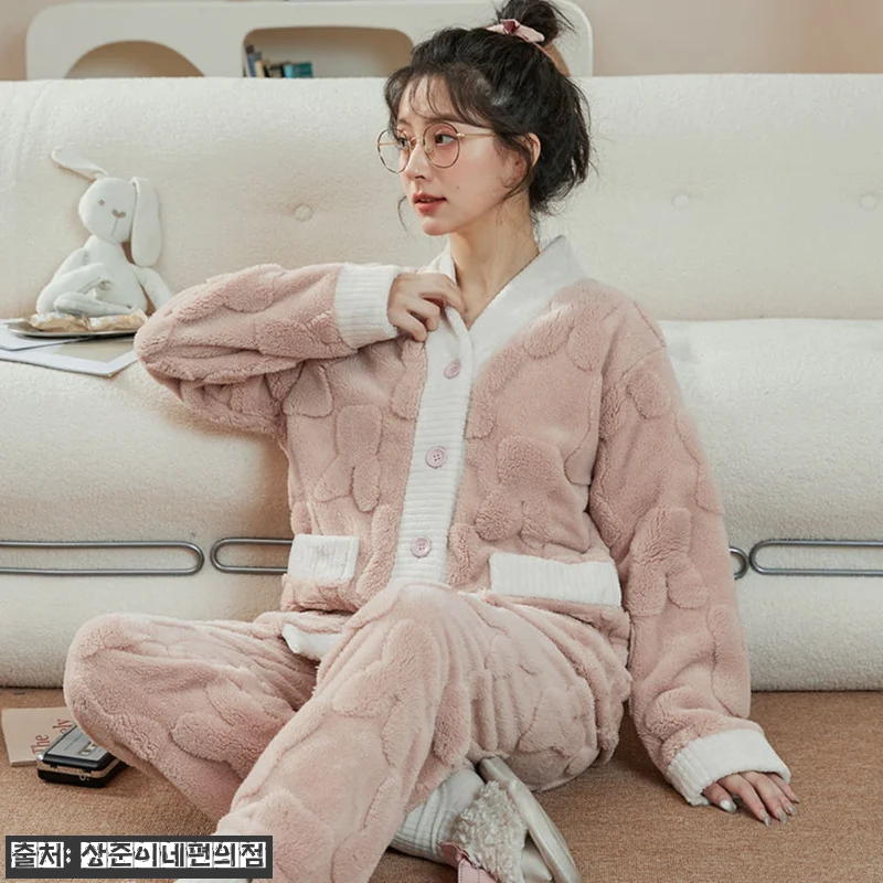 여성 겨울잠옷세트 극세사 수면바지 빅 관련 이미지 9
