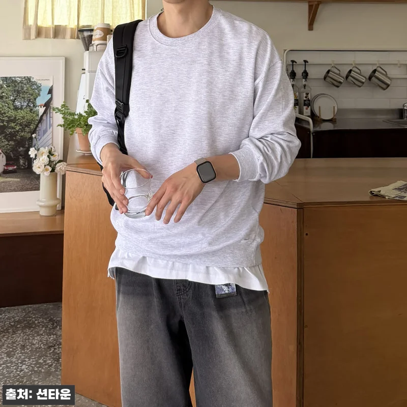 남자 맨투맨 스판 회색 무지 스웻셔츠 관련 이미지 9