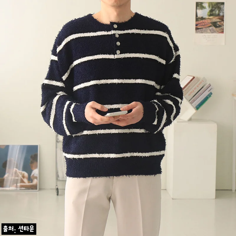 남자긴팔티 오버핏 헨리넥 단가라 티셔츠, 봄부터 여름까지 눈여겨볼 데일리 이슈템