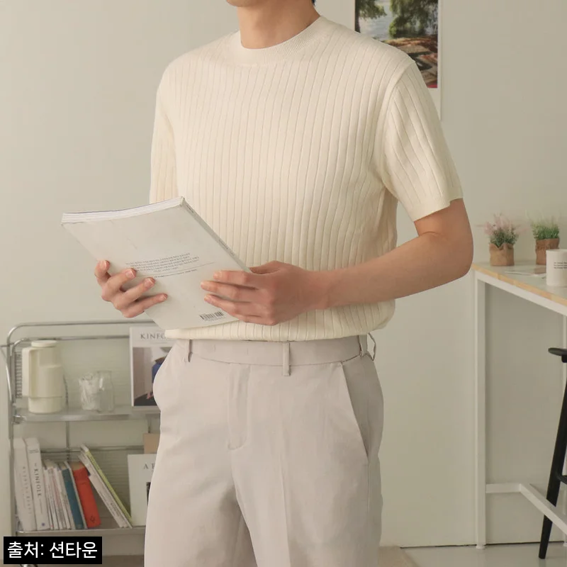 남자반팔니트 골지 라운드 머슬핏 반팔, 여름 데일리룩으로 눈여겨볼 이슈템