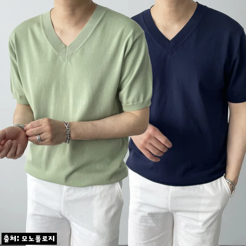 남자브이넥반팔니트 워셔블반팔니트, 2만원대 무료배송으로 확인한 데일리 코디템