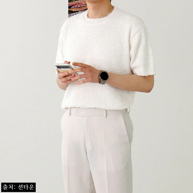 남자반팔니트 오버핏 트위드 라운드 남자반팔티, 여름 데일리룩 이슈템 구매 전 체크포인트