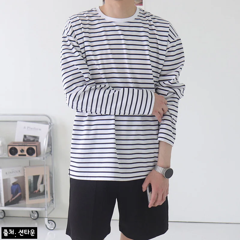 남자긴팔티 구김없는 스트라이프 단가라 티셔츠, 데일리룩으로 눈여겨볼 32,000원 이슈템