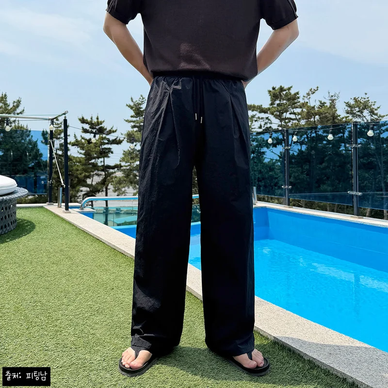 남자 르옐 아이스 쿨링 투턱 나일론 와이드 밴딩팬츠, 장마철부터 한여름까지 눈여겨볼 여름 팬츠